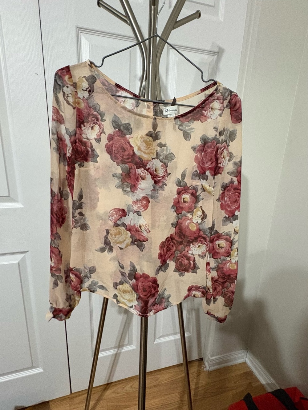 Dynamite Floral Long-Sleeve Blouse - Cream, Rose